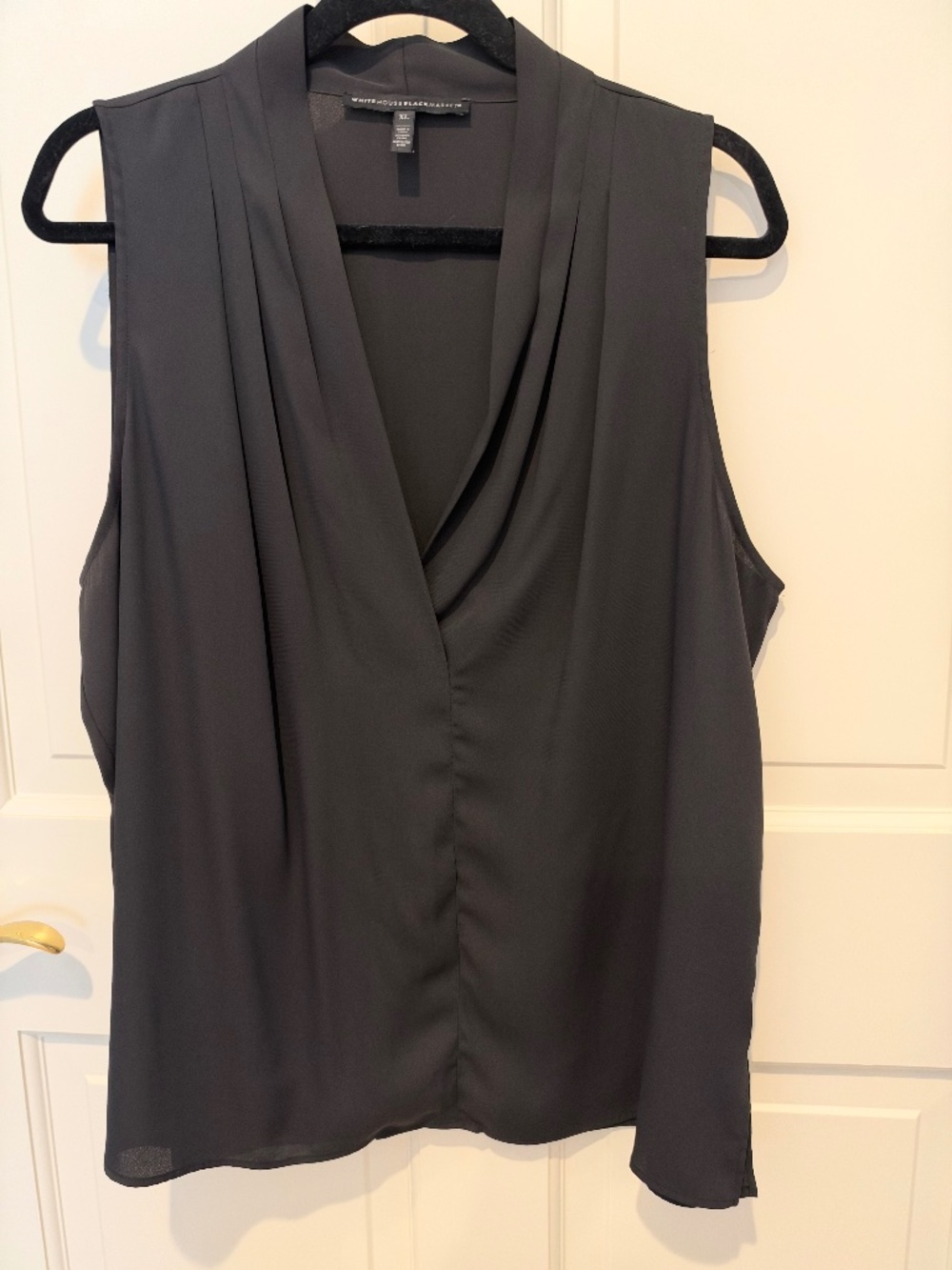 White House Black Market Black Draped V-Neck Shell | XL